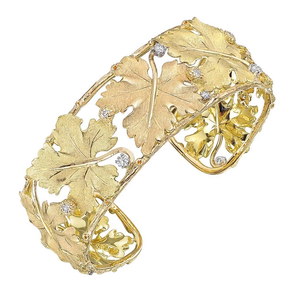 Buccellati Diamond Gold Leaf Cuff Bracelet at 1stDibs