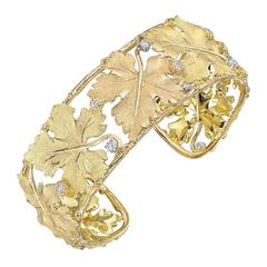 Buccellati Diamond Gold Leaf Cuff Bracelet