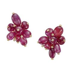 Burmese Ruby Bead Diamond Gold Cluster Earrings