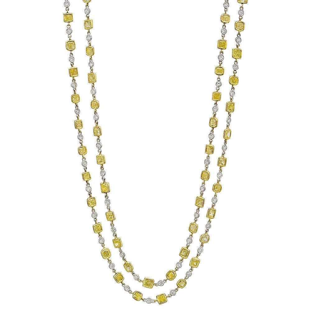 Fancy Yellow and White Diamond Gold Chain Long Necklace