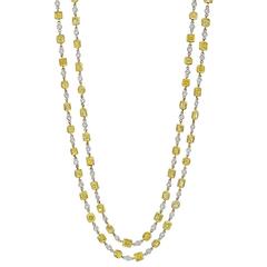 Fancy Yellow and White Diamond Gold Chain Long Necklace