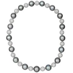Betteridge Tahitian Pearl Pavé Diamond Ball Necklace 5