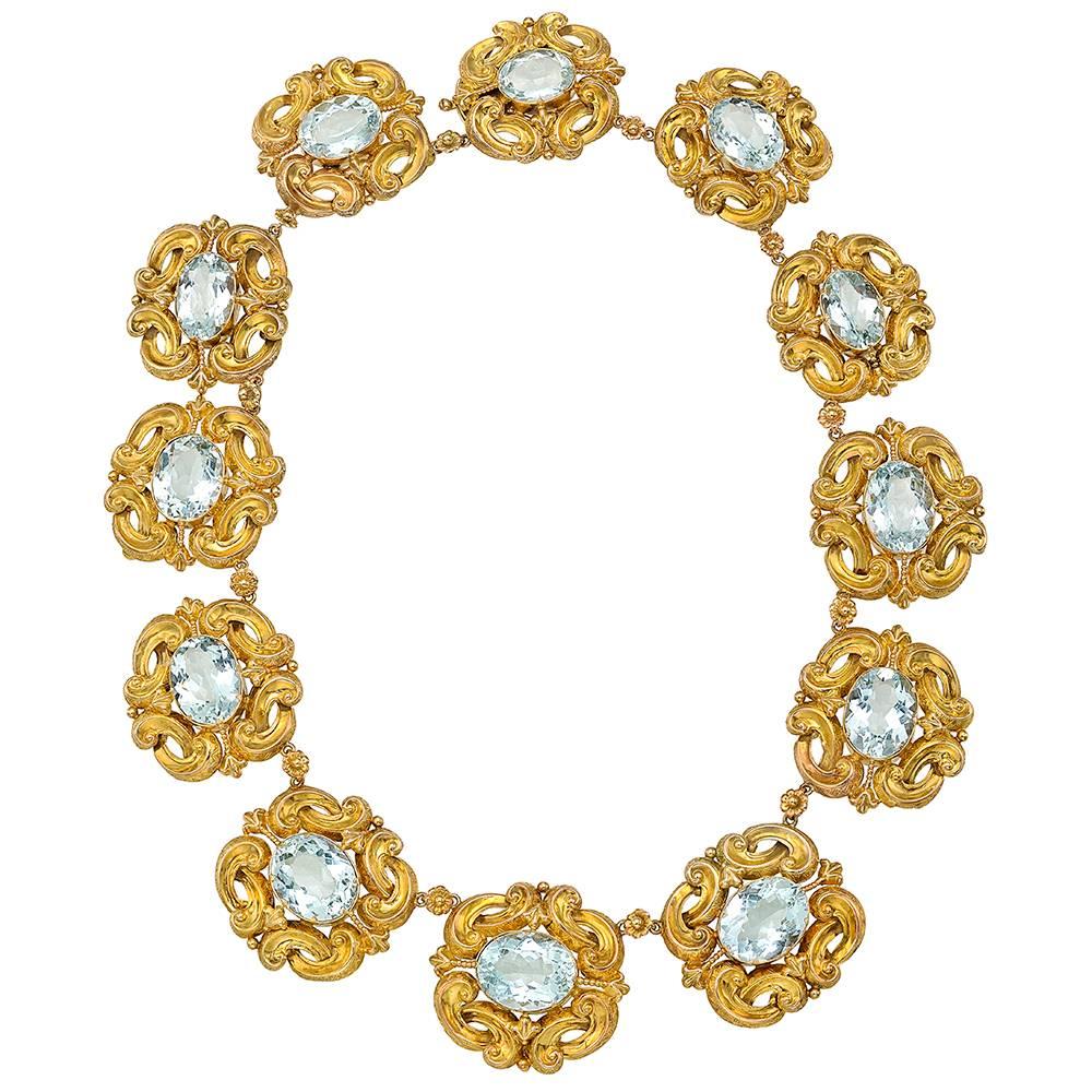 Georgian Gold and Aquamarine Link Necklace