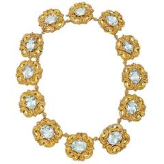 Georgian Gold and Aquamarine Link Necklace 4