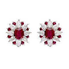 Ruby and Diamond "Sunburst" Cluster Earrings 10