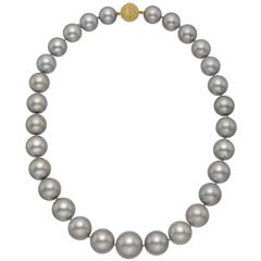 Silver Tahitian Pearl Necklace with Gold Clasp 11