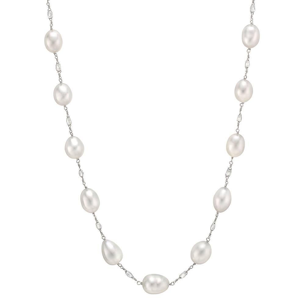 Keshi Pearl and Diamond Briolette Chain Necklace