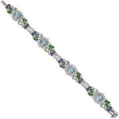 Raymond C. Yard Aquamarine and Diamond Flower Bracelet