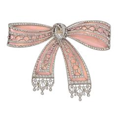 Belle Époque Diamond Pink Enamel  Bow Brooch