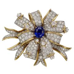 Tiffany & Co. Schlumberger Diamond and Sapphire "Ribbons" Brooch 10