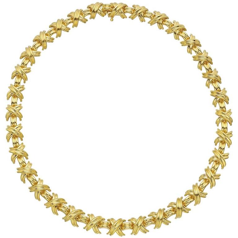 Tiffany and Co. Yellow Gold "X" Link Necklace at 1stDibs