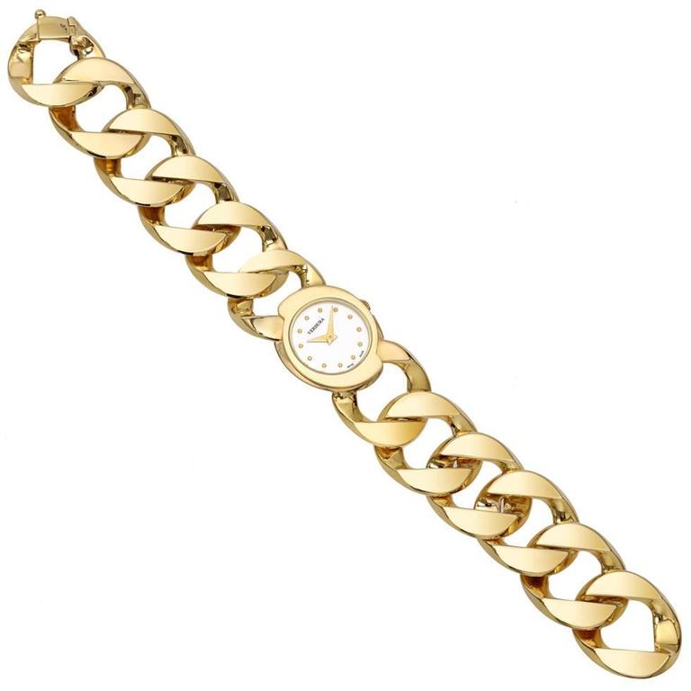 Verdura Yellow Gold Curb-Link Bracelet Quartz Wristwatch For Sale