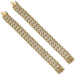 Cartier ​Pair of Yellow Gold and Diamond Lattice Bracelets