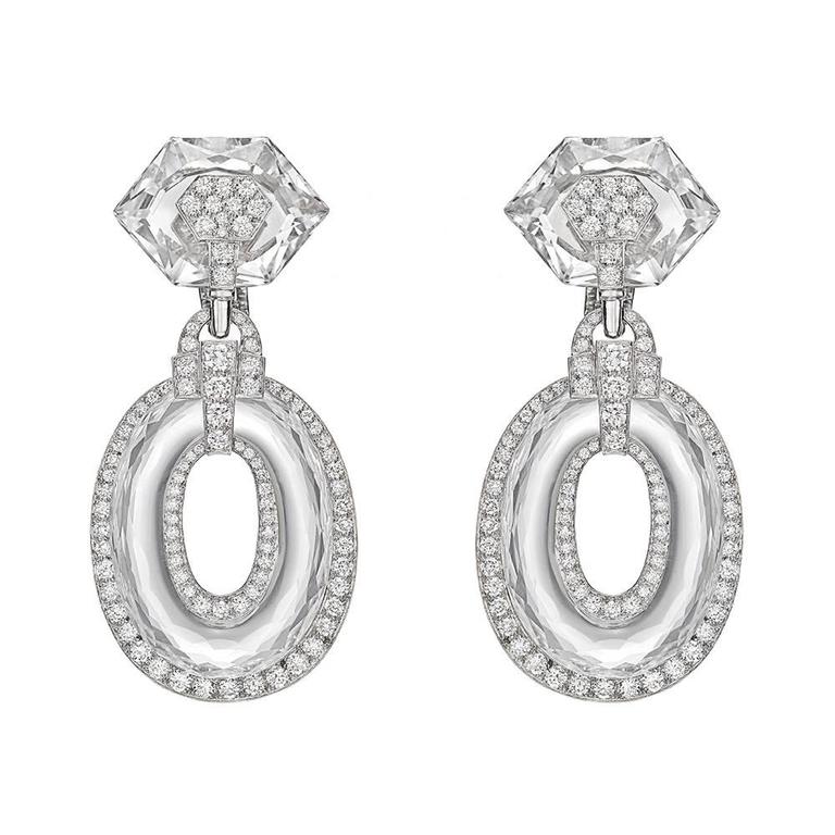 David Webb Rock Crystal Diamond Twilight Drop Earrings For Sale