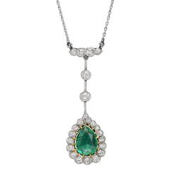 Turn-of-the-Century Emerald and Diamond Cluster Pendant 11