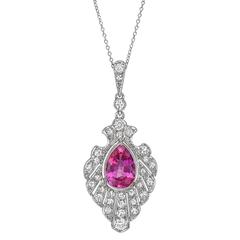 Pink Sapphire Diamond Platinum Pendant