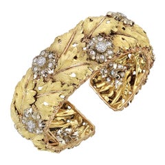 Buccellati Gold Diamond Flower Cluster Cuff Bracelet