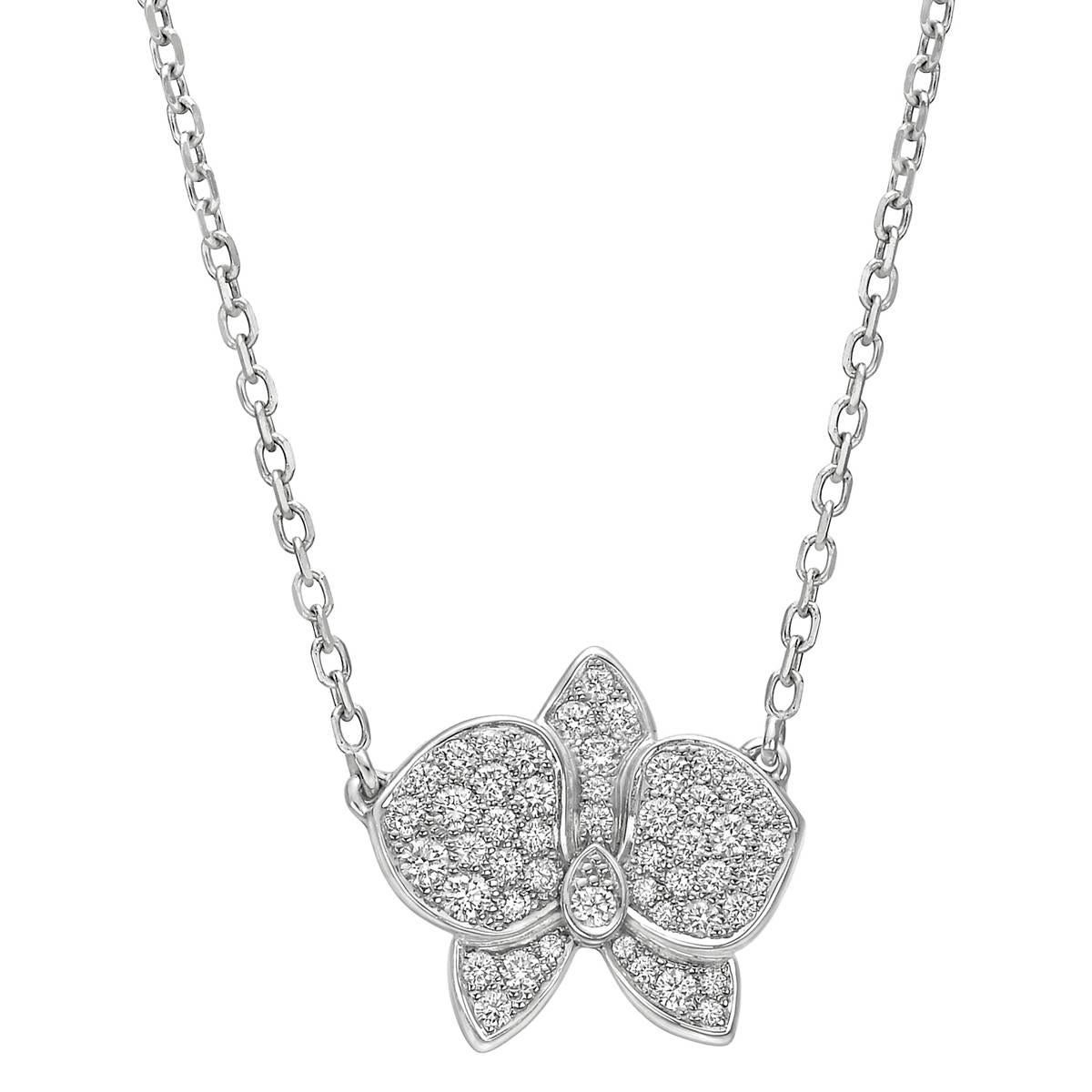 Cartier Diamond Orchid Flower Pendant Necklace