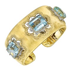 Buccellati Gold Emerald-Cut Aquamarine Cuff Bracelet 2
