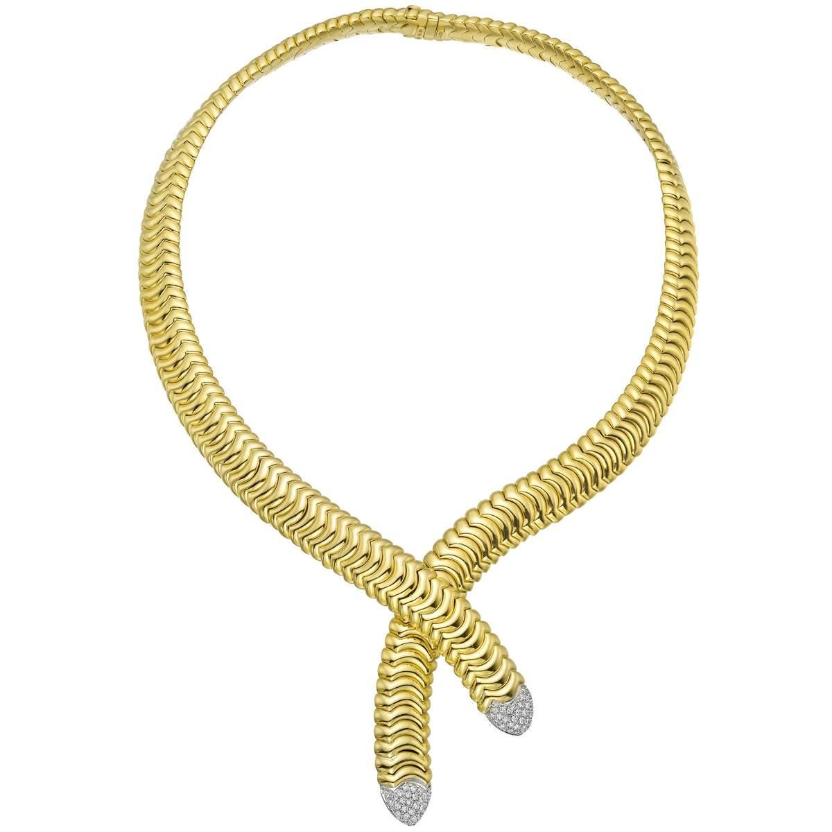 Garavelli Yellow Gold Diamond Crossover Collar Necklace