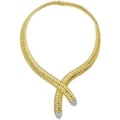 Garavelli Yellow Gold Diamond Crossover Collar Necklace 12