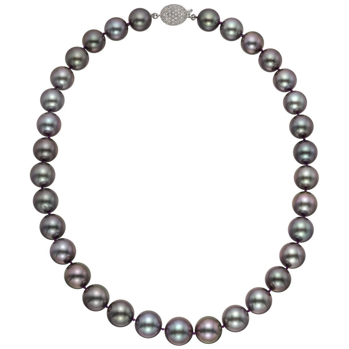 Tahitian Pearl Necklace with Pavé Diamond Clasp