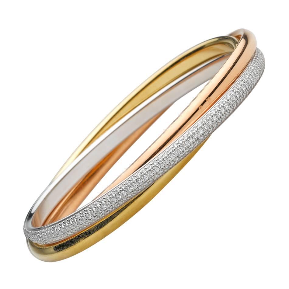 Cartier Tri-Colored Gold Diamond "Trinity" Bangle