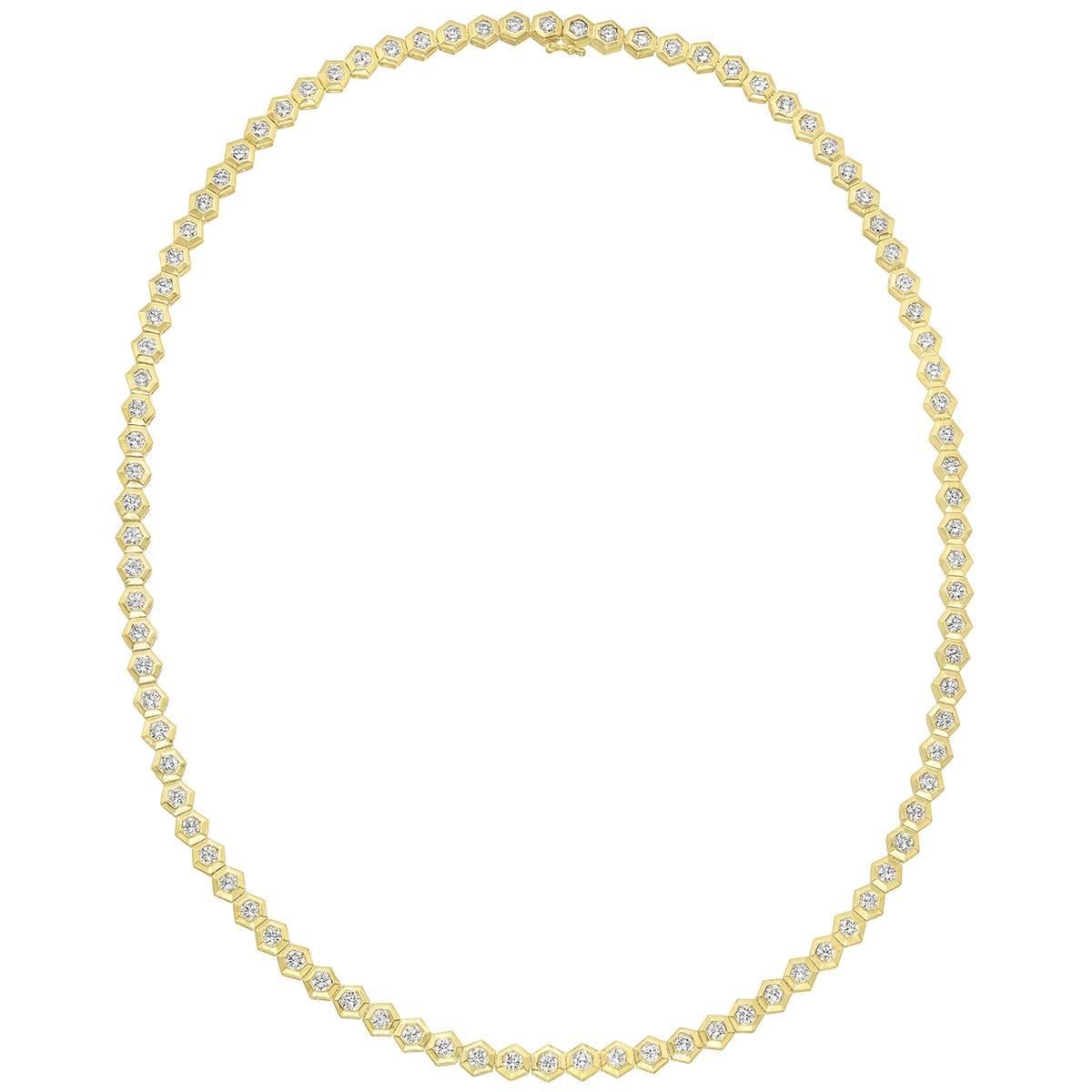 Hexagonal Bezel-Set Diamond Line Necklace
