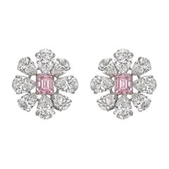 Martin Katz Fancy Intense Pink Colorless Diamond Cluster Earrings