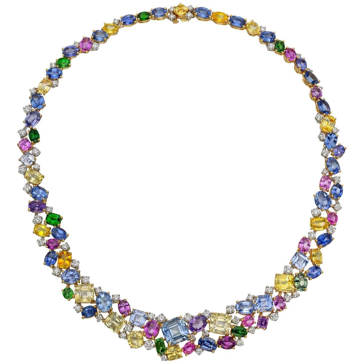 Oscar Heyman Multicolored Sapphire Diamond Necklace