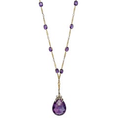 Antique Russian Amethyst Drop Long Necklace