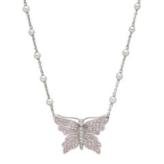 Tiffany & Co. Pink White Diamond Butterfly Pendant Necklace
