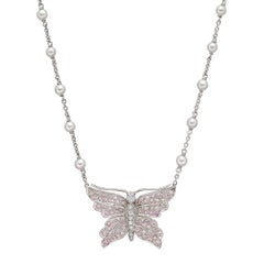 Tiffany & Co. Pink White Diamond Butterfly Pendant Necklace