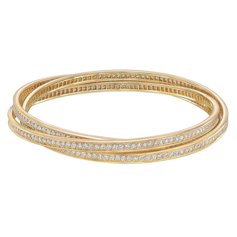 Cartier Diamond Yellow Gold "Trinity" Bangle For Sale