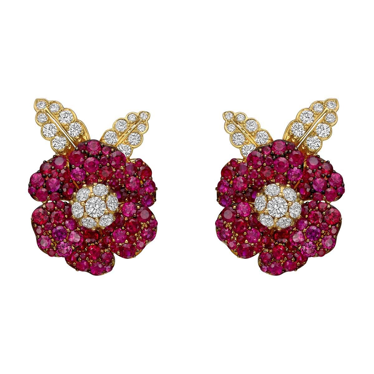 Aletto Brothers Ruby Diamond Flower Earrings