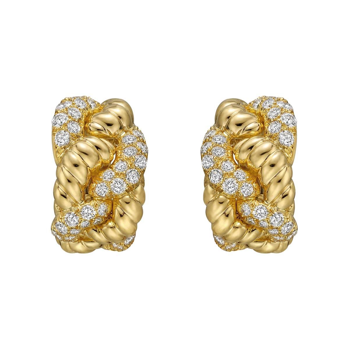 Boucheron Yellow Gold Diamond Woven Earclips
