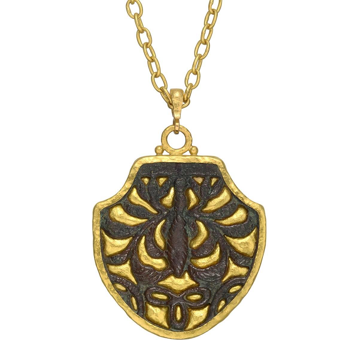Gurhan High Karat Yellow Gold Bronze "Byzantine" Shield Pendant