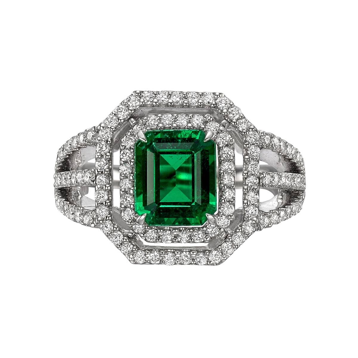 1.49 Carat No-Oil Emerald Diamond Ring