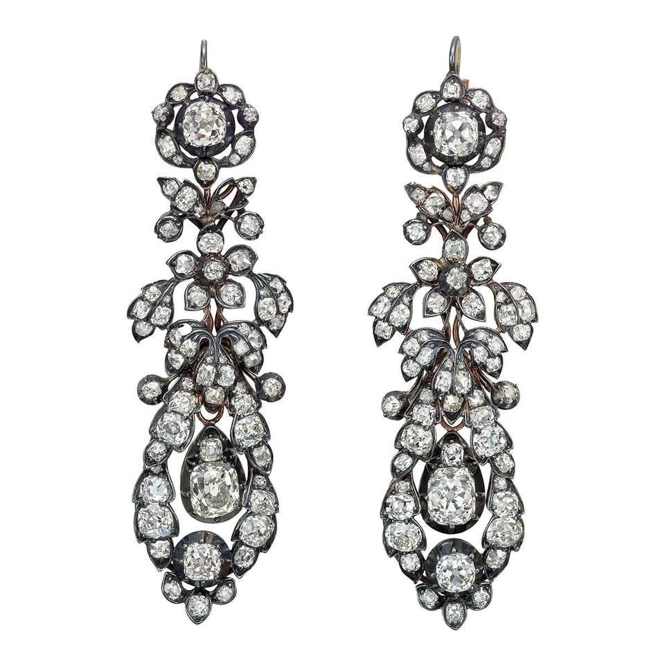 Old Mine Cut Diamond Foliate Drop Earrings at 1stDibs | old earrings