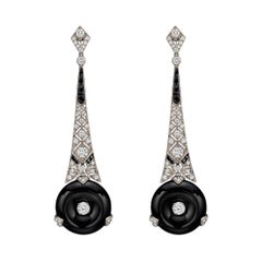 Diamond Black Onyx Disc Pendant Earrings