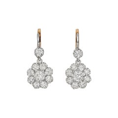 Platinum Old Mine Diamond Cluster Drop Earrings