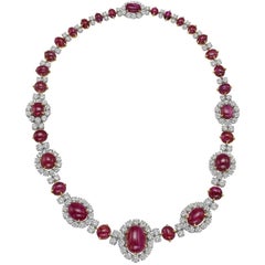 Van Cleef & Arpels Ruby Diamond Cluster Necklace