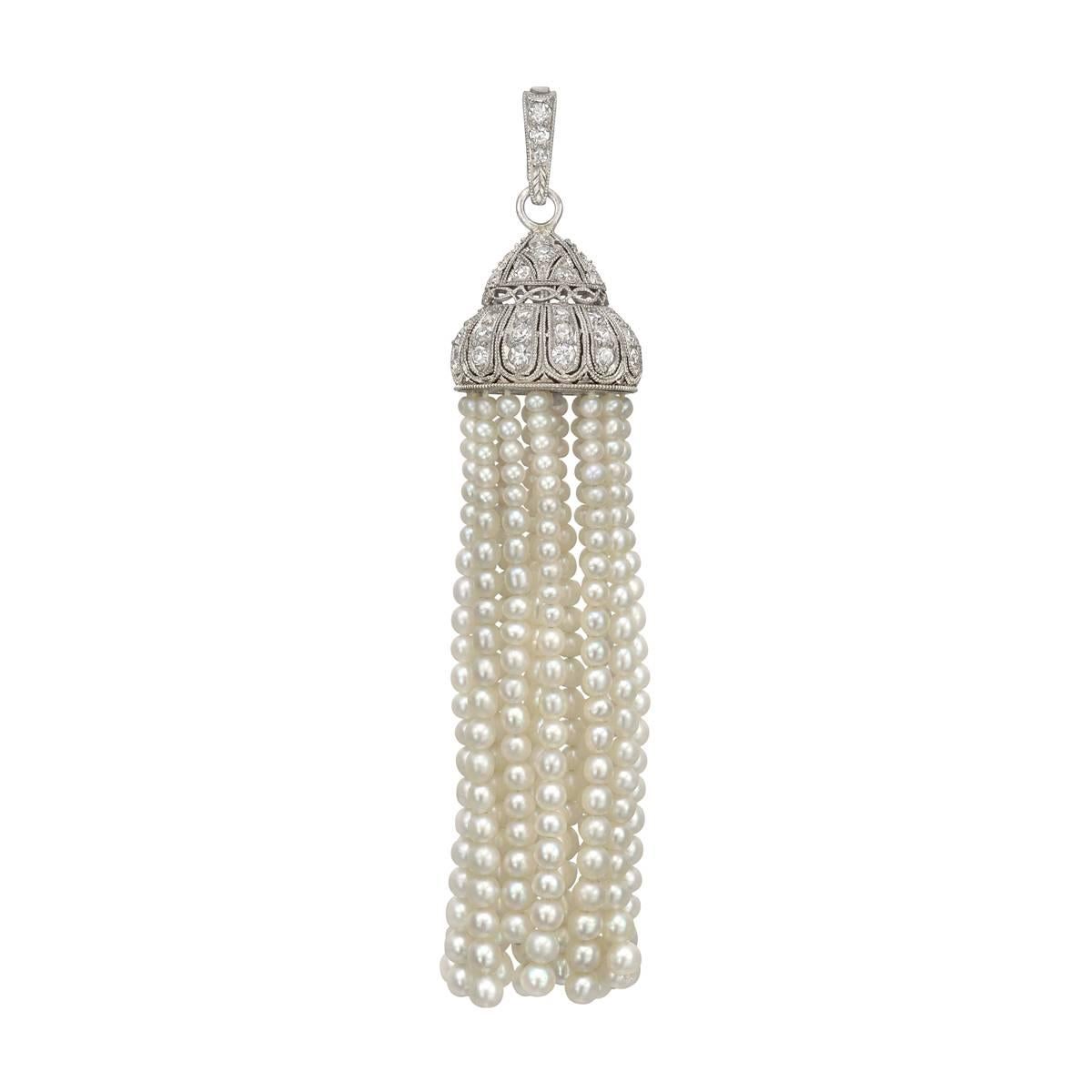 Art Deco Diamond Pearl Tassel Pendant