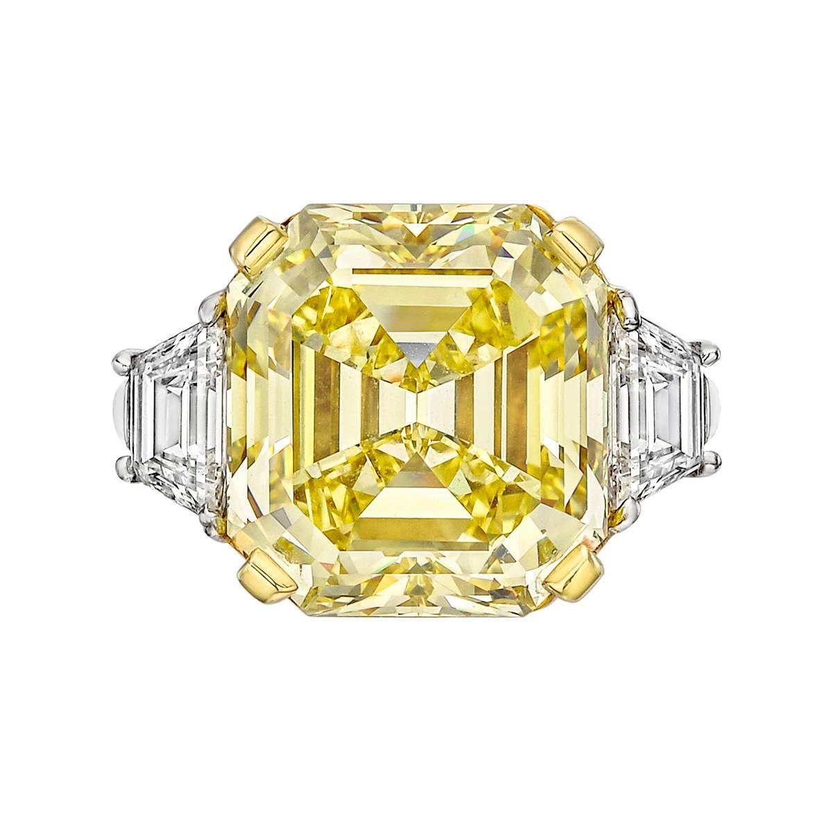 10.03 Carat Fancy Intense Yellow Asscher-Cut Diamond Ring