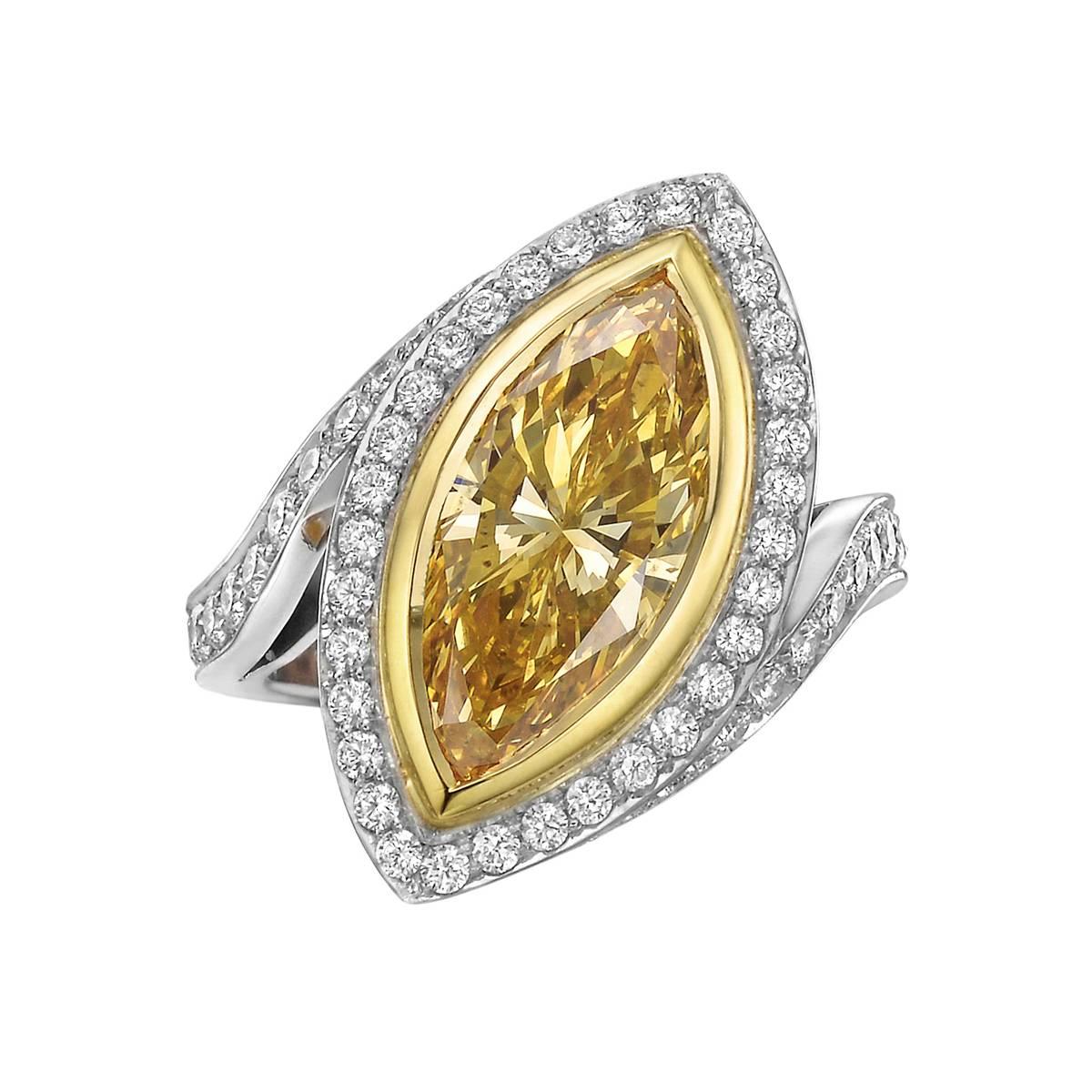 Betteridge 3.39 Carat Fancy Intense Orange-Yellow Diamond Ring For Sale