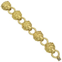 Yellow Gold Lion Head Link Bracelet