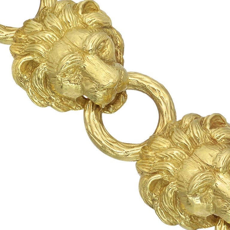 Yellow Gold Lion Head Link Bracelet at 1stdibs