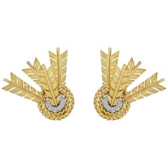 Verdura Yellow Gold Platinum Diamond Target Earrings