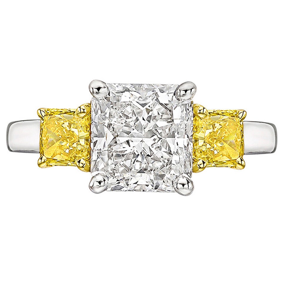 2.05 Carat Radiant-Cut Diamond Gold Platinum Engagement Ring
