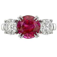 3.02 Carat GIA Cert Burmese Ruby Diamond Platinum Ring